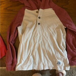 Kids' Red and White Henley Hoodie